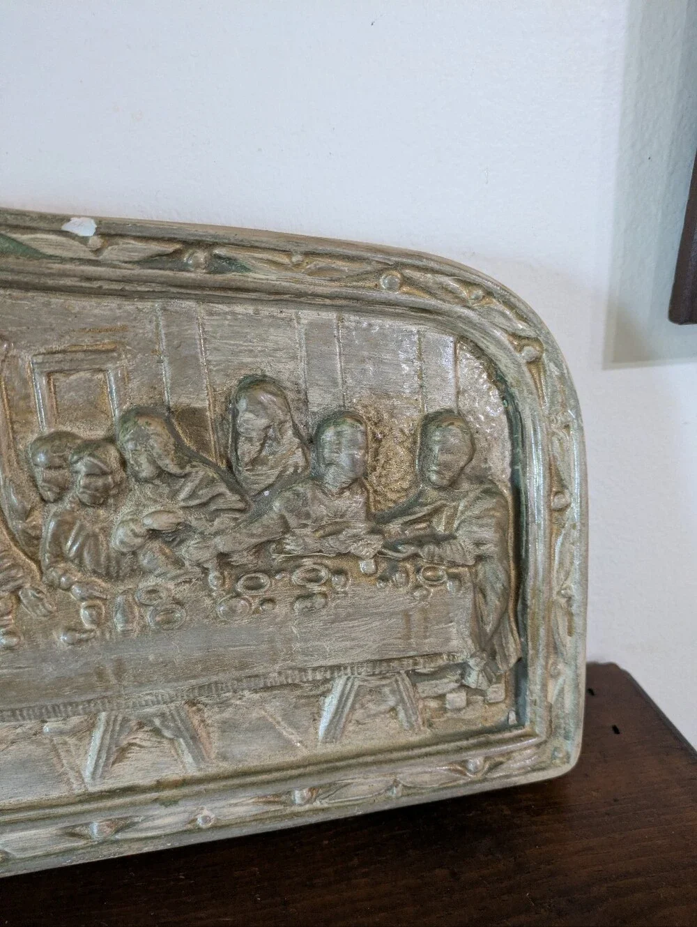 Vintage 3D The Last Supper Wall Plaque Relief Faux Wood Mid Century Christian Ar